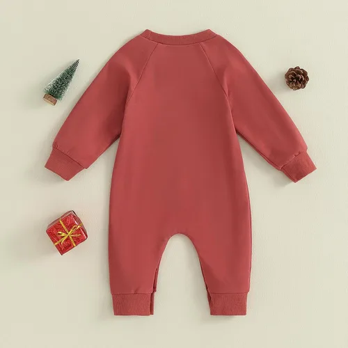 Vista 6 de Bagilaanoe Traje de Navidad para bebé, niño, niña, ropa de árbol de Navidad, mameluco de manga larga de una pieza Rojo ladrillo