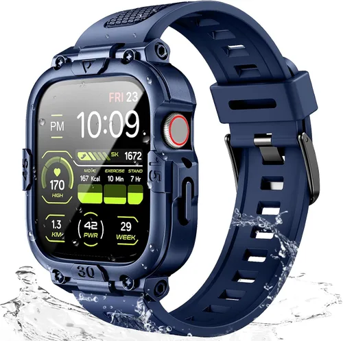Vista 8 de Dsytom Funda impermeable con correa compatible para Apple Watch de 45mm 44mm 41mm 40mm para hombres, correa de reloj inteligente resistente