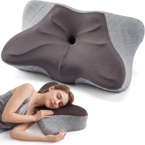 Vista 17 de OLIXIS Almohada cervical de contorno para aliviar el dolor de cuello, ergonómica de doble altura Azul