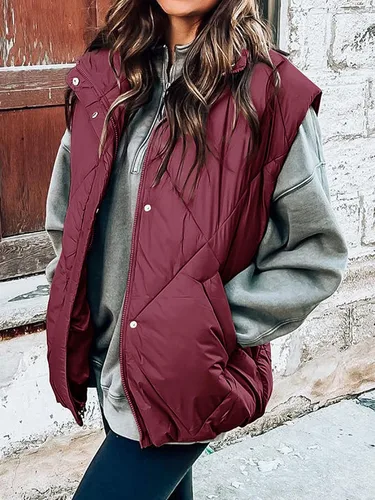 Vista 2 de MEROKEETY Chaleco acolchado de invierno para mujer 2024 con cuello alto, con cremallera, con bolsillos