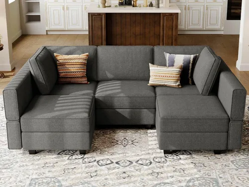 Vista 21 de Belffin Sofá seccional modular de tela en forma de U Sofá seccional doble diván Sofá otomano convertible con almacenamiento negro