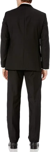 Vista 3 de Traje de esmoquin formal de dos piezas clásico y ajustado para hombre Cuello de chal ajustado negro