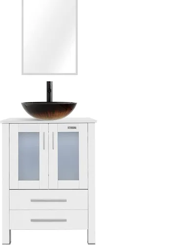 Vista 40 de eclife Armario de tocador de baño moderno de 18 pulgadas con lavabo Redondel negro