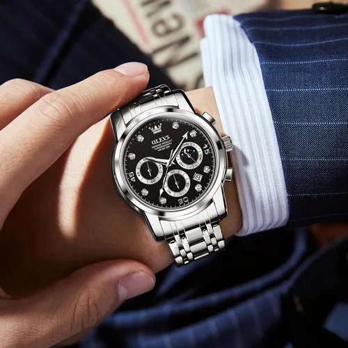 Vista 7 de OLEVS Reloj cronógrafo para hombre, esfera grande, multifuncional, fácil de leer, de acero inoxidable, analógico, de cuarzo, con fecha, de lujo
