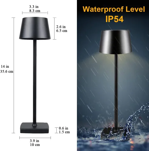 Vista 3 de Paquete de 2 lámparas de mesa LED inalámbricas recargables, lámpara de escritorio alimentada por batería de 5200 mAh, luz de metal portátil USB