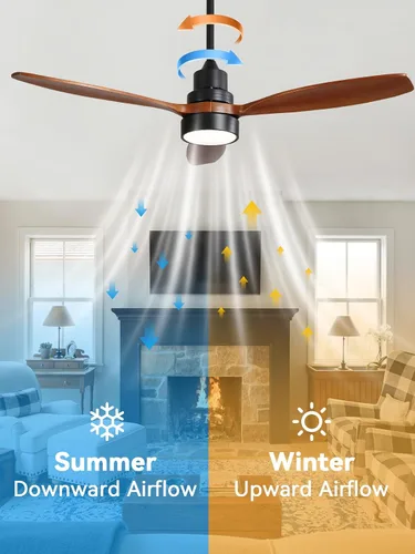 Vista 3 de Sofucor Ventilador de techo con luces y control remoto, ventilador de techo de madera LED moderno de 52 pulgadas con varillas descendentes
