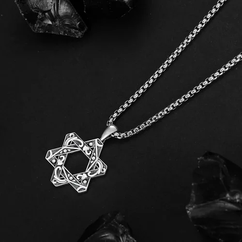 Vista 3 de Collar de estrella de David para hombre y mujer, plata de ley 925, colgante de estrella de David con cadena de caja de acero inoxidable de 22