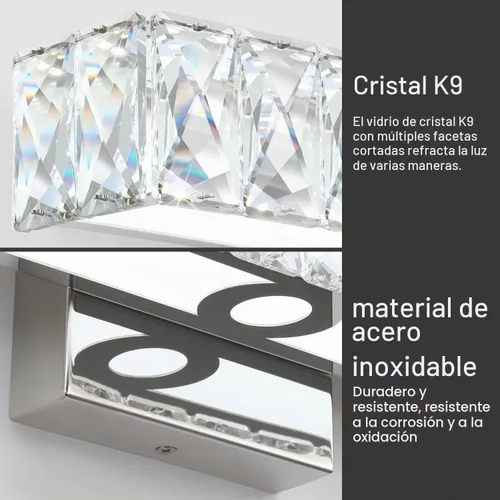 Vista 2 de SOLFART Lámpara de baño, accesorios de iluminación de tocador de cristal, luces LED modernas sobre espejo, lámpara de baño de 60 cm, cromada Luz