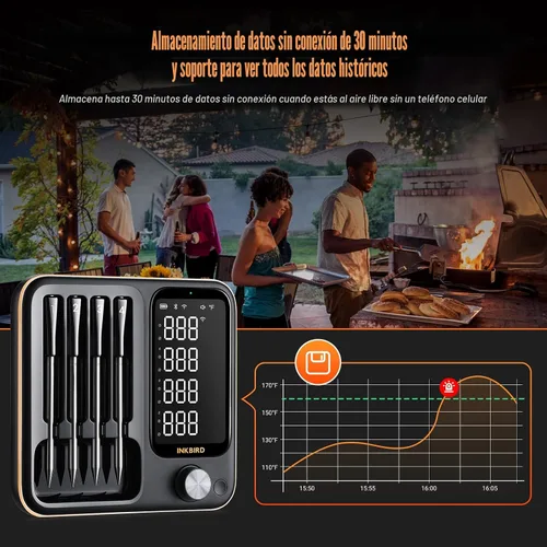 Vista 6 de Termómetro inalámbrico para carne con 4 sondas WiFi con base independiente de pantalla LCD legible en 360°, WiFi y Bluetooth 5.3 de alcance