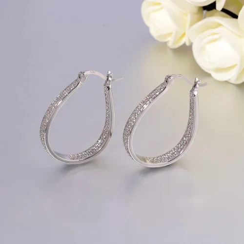 Vista 5 de CiNily Aretes de aro de plata de ley 925 con circonita cúbica azul grande para mujeres, adolescentes y niñas, aretes de aro grandes ovalados gruesos