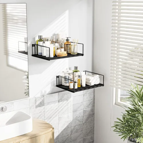 Vista 5 de SRIWATANA Estantes flotantes de pared anchos profundos 16 pulgadas de ancho Negro