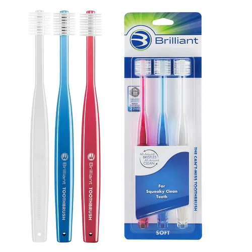 Vista 20 de Brilliant Oral Care - Cepillo de dientes para adultos con cerdas suaves, cabeza redonda y limpieza completa para dientes y encías, azul, 1 paquete