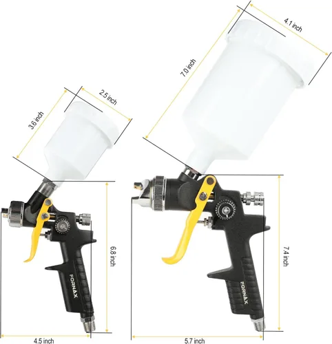 Vista 2 de FORNAX HVLP - Pistola de pintura por gravedad, kit de 2 unidades, boquilla de 0.06 pulgadas, boquilla de 0.031 in, pintura de alimentación por