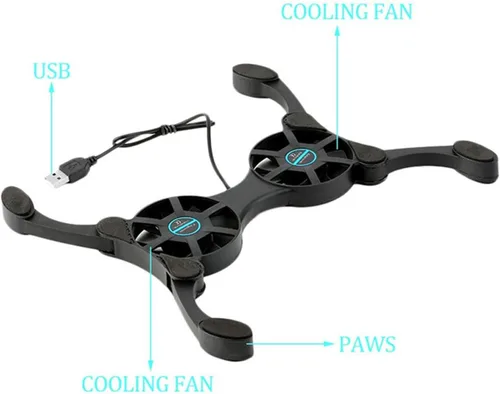 Vista 8 de Base de refrigeración para laptop, plegable, almohadilla de refrigeración ergonómica ventilada con ventiladores, se adapta a la base de enfriamiento