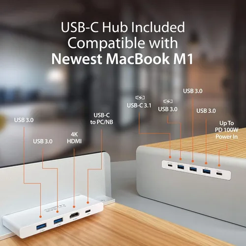 Vista 3 de j5create - Soporte de madera para monitor con estación de acoplamiento USB tipo C/HDMI USB 3.1 C to C Cable Included - Handmade Wood Panel with
