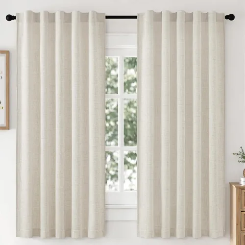 Vista 31 de MIULEE - Cortinas de lino sintético de 96 pulgadas de largo, 2 paneles, cortina semitransparente natural con pestaña trasera, bolsillo para barra