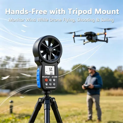 Vista 2 de HoldPeak 866B Anemómetro Digital Portátil Medidor de Velocidad del Viento para Medir Velocidad del Viento, Temperatura y Sensación Térmica