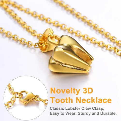 Vista 5 de U7 Dentistajoyería de enfermería Acero inoxidable chapado en oro de 18 quilates Mini lindo diente colgante Rolo cadena Dental collares de dientes
