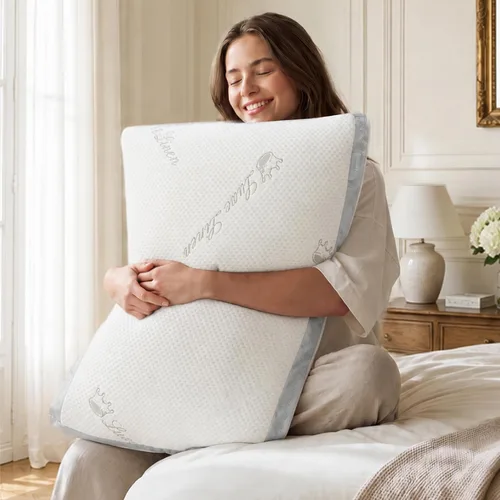 Vista 5 de Almohadas de Cama Queen de Algodón Orgánico, Almohadas de Espuma Viscoelástica Triturada, Almohada de Cama Ajustable para Dormir, 20"x30" Almohadas