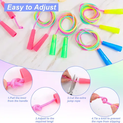 Vista 5 de Cuerda de saltar para niños, juego de 12 cuerdas de saltar arcoíris, cuerda de saltar ajustable de 7.2 pies, cuerdas de saltar duraderas con asas