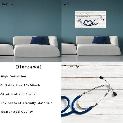 Vista 6 de Biuteawal Lienzo médico para pared, pinturas de estetoscopio, cuadro de instrumento, cuadro de clínica, decoración de salud, impresiones en lienzo