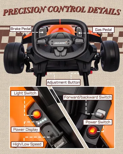 Vista 5 de Go Kart Eléctrico con Licencia McLaren para Niños, Batería de 36V 9AH, Kart de Deriva con Asiento Ajustable, Vehículo Montable Crazy Cart para Niños