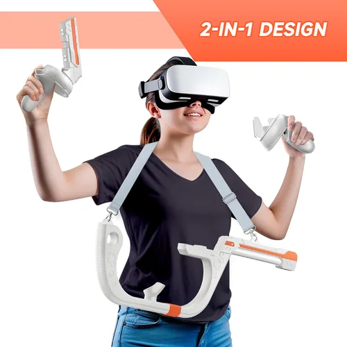 Vista 2 de VR Gun Stock FPS Gaming Accessories for Meta Quest 2, 2-in-1 Stable Oculus Quest 2 Controllers Bracket Attachments Holder, Enhanced Games Reality