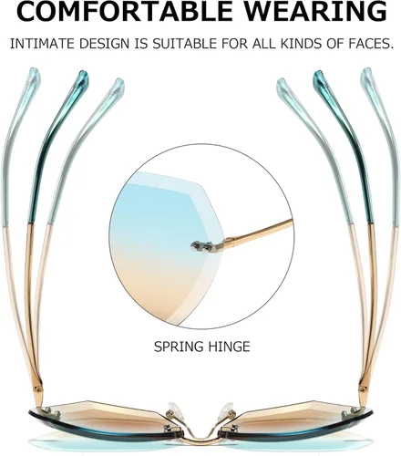 Vista 5 de AEVOGUE Gafas de sol para mujer de gran tamaño sin montura con lentes de corte de diamante AE0534