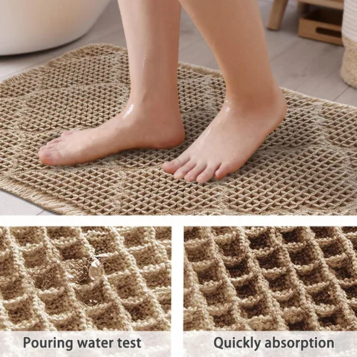 Vista 6 de ZALL Tapete de baño de punto gofre, súper absorbente, antideslizante, color marrón, 17 x 24 pulgadas, patrón geométrico de diamante, lavable a