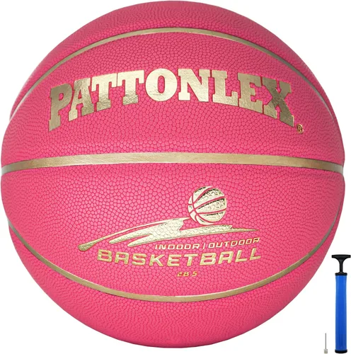 Vista 8 de Size 6 Basketball 28.5" Leather Ball for Women Youth Indoor Outdoor Negro dorado