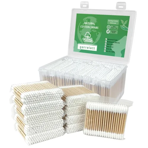 Vista 9 de Hisopos de algodón de bambú, 1000 unidades, capullos de algodón natural con caja de almacenamiento, palitos de bambú para el cuidado del oído
