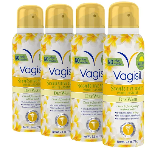 Vista 6 de Vagisil Scentsitive Scents - Desodorante en aerosol de lavado en seco femenino para mujer, probado por ginecólogos, sin parabenos, jazmín blanco