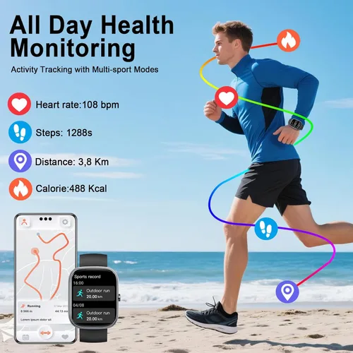 Vista 8 de Reloj inteligente para hombres y mujeres (respuesta/hacer llamadas), reloj inteligente con pantalla HD de 1.91 pulgadas, monitor de ritmo