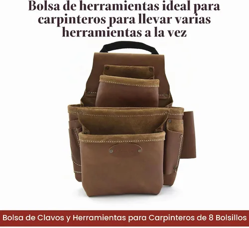 Vista 2 de Style n Craft Estuche para uñas y herramientas de 8 bolsillos, bolsa de herramientas de cuero resistente, bolsa de cuero de grano completo perfecta