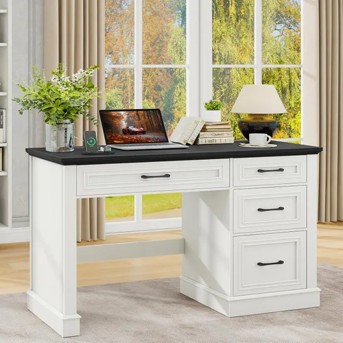 Vista 12 de Vabches Farmhouse 47" Executive Desk with Charging Station, Unique White Blanco único