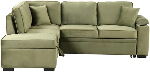 Vista 8 de DHAEY Sofá cama modular de 87.4 pulgadas con diván, moderno sofá cama convertible de lino, sofá en forma de L con otomana de almacenamiento