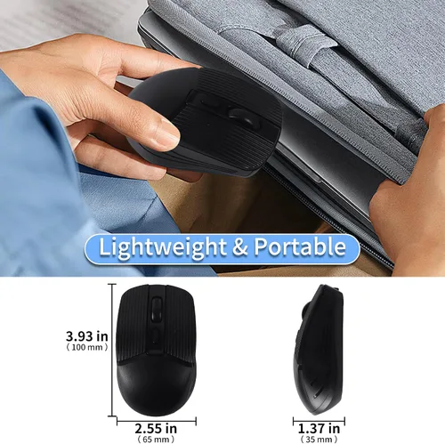 Vista 5 de Ratón Bluetooth inalámbrico, modo dual recargable, ergonómico, silencioso y portátil, carga tipo C, con receptor USB de 2.4G, para PC, MacBook