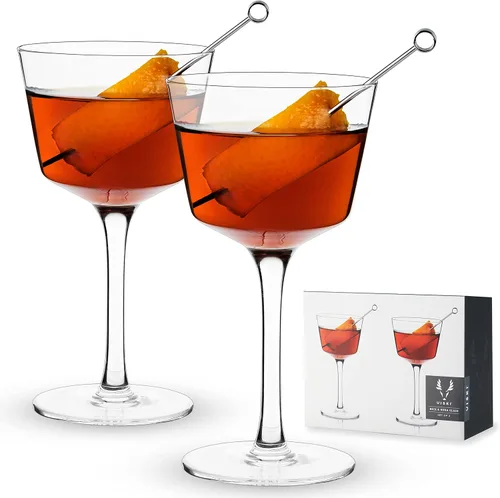 Vista 9 de Viski Vasos de Martini en ángulo, vasos de cóctel de cristal premium, vasos para el hogar y el bar, copas de cóctel con tallo, juego de regalo