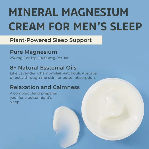 Vista 4 de Crema de magnesio para dormir y calambres en las piernas: loción calmante de magnesio con lavanda, manzanilla, pachulí para el cuerpo - calmante