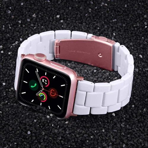 Vista 2 de JOYOZY Correa de resina de moda compatible con Apple Watch 9/8/7/6/5/4/3/2/1, correa iWatch con hebilla de acero inoxidable para Apple Watch