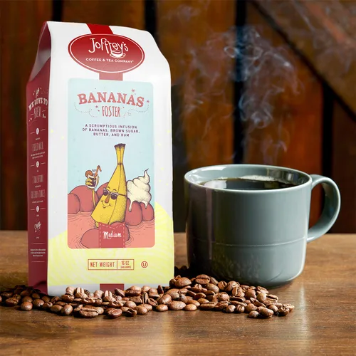 Vista 3 de Joffrey's Coffee - Bananas Foster, café saborizado, tostado medio artesanal, granos arábica, plátano, azúcar morena, mantequilla y ron saborizante