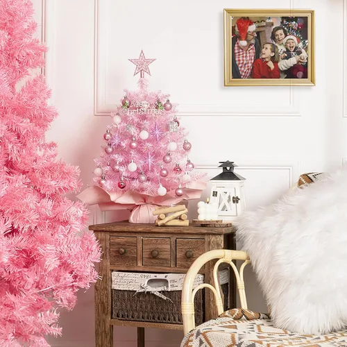 Vista 8 de XmasExp - Mini árbol de Navidad de 20 pulgadas con luces rosa, pequeño árbol de Navidad artificial para decoración de mesa de Navidad, decoración