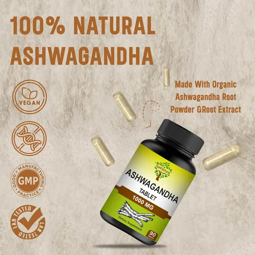 Vista 6 de Tabletas de Ashwagandha, 1000 mg Ashwagandha 100% natural y Withanolide Alivio del estrés rejuvenece la mente y el cuerpo mejora la fuerza