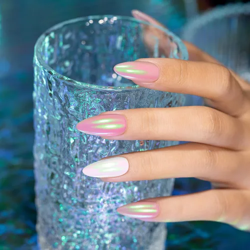 Vista 2 de RARJSM Aurora - Esmalte de uñas cromado, polvo de uñas camaleón, líquido metálico, efecto espejo rosa, verde, iridiscente, cromado, para esmalte