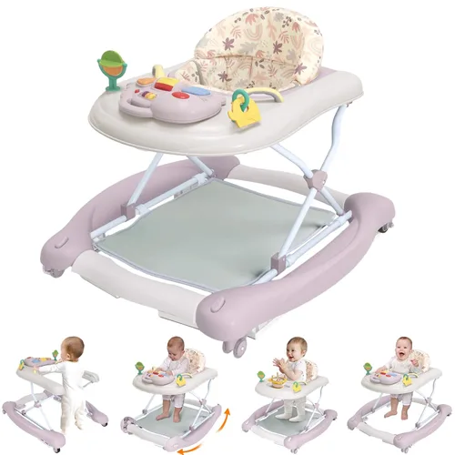 Vista 9 de Andador de bebé plegable 5-en-1 de Pawtong - Balancín, centro de actividades, saltarín, asiento de caminador, andador con empuje - Ruedas traseras