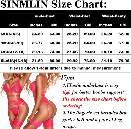 Vista 6 de SINMLIN Conjunto de lencería para mujer, 4 piezas, conjunto de lencería de malla con brasier y bragas