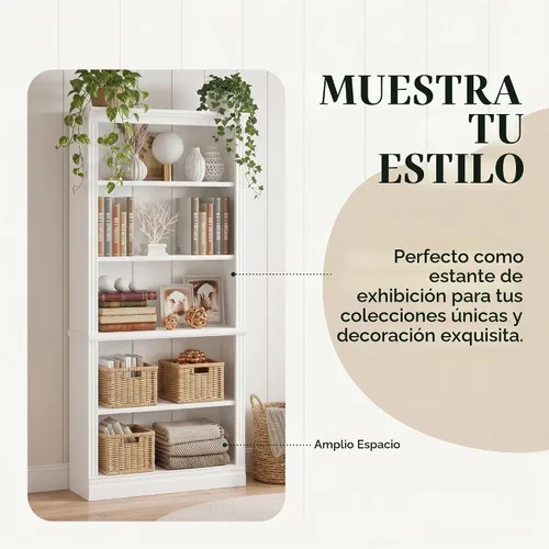 Vista 7 de VICTONE Estantería de 5 estantes, estante de madera, estantes de almacenamiento para libros, selección de muebles para sala de estar, dormitorio