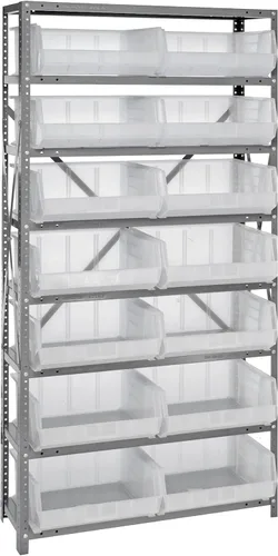 Vista 441 de Quantum QSBU-245BK Heavy Duty Shelving Unit with (7) Shelves and (24) QUS245 Black Bins for Garage Warehouse Storage Distribution 400 lb Load