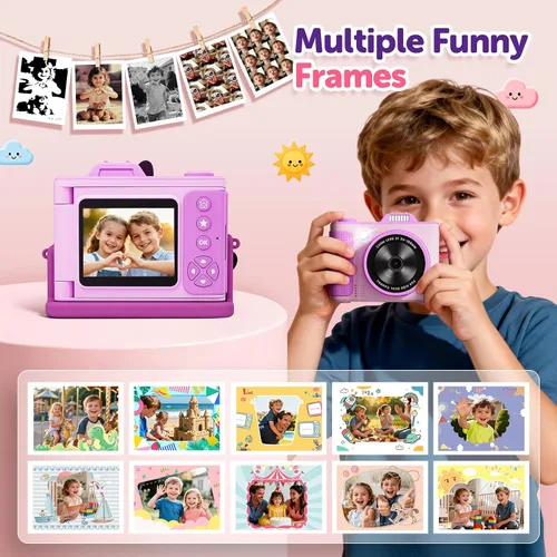 Vista 5 de Cámara para niños, regalos de Navidad y cumpleaños para niños y niñas de 3 a 12 años, cámaras de video digitales HD mejoradas para niños, juguetes