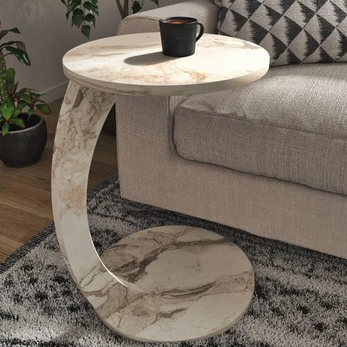 Vista 7 de Mesa auxiliar en forma de C para sofá, lugares pequeños, mesa auxiliar redonda de mármol sintético negro, ahorradora de espacio, mesa lateral